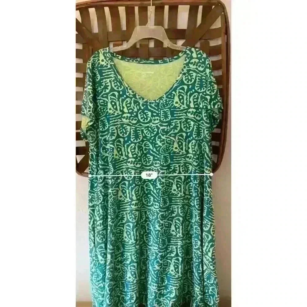 Soft Surroundings Women's 1X Green Palm Leaf Print Dress w/ Pockets - Picture 9 of 10